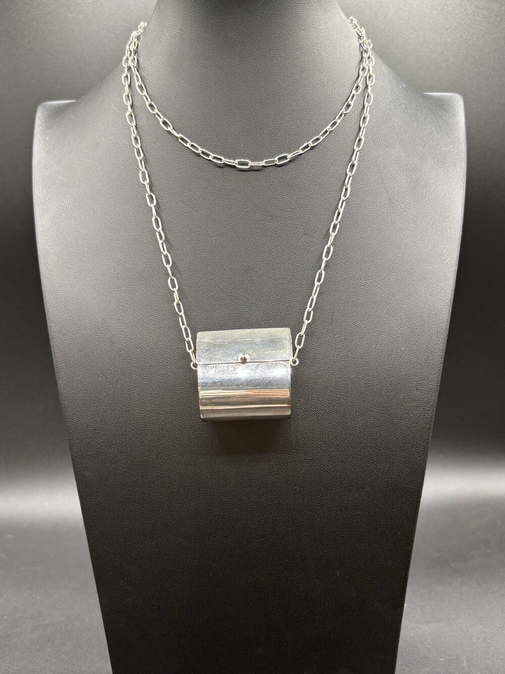 Heavy Vintage Sterling Silver 32inPurse Necklace from Taxco Mexico 925 45g